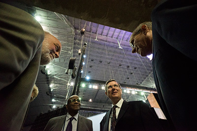 Ted Wilson talks with the leadership of the Session Nominating Committee after reelection. Photo: Josef Kissinger