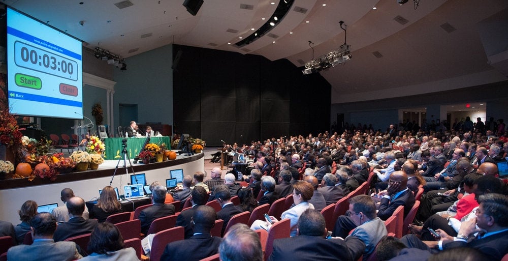 Annual Council delegates discussing ordination on Oct. 14, 2014. Photo: ANN